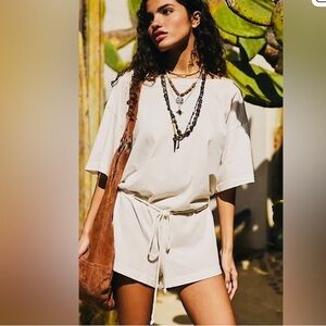 Free est Free People white cotton Monet drawstring belted romper one piece New